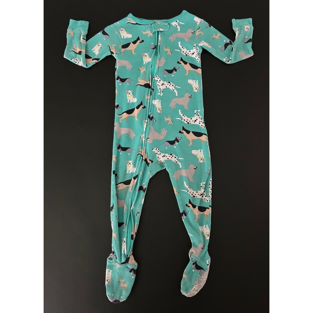 Simple Joys by Carters Toddler 2T Teal Green Dog Print Footed Pajamas 1487